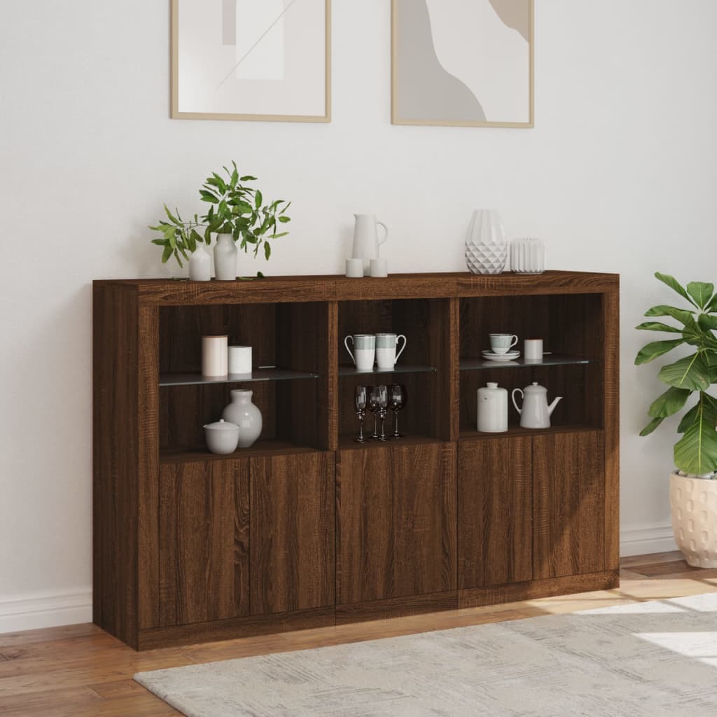Buffet avec lumières LED chêne marron 162x37x100 cm - XIOS