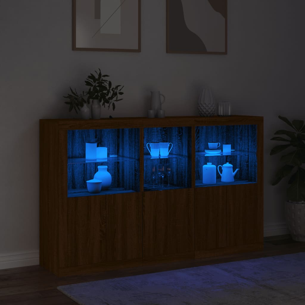 Buffet avec lumières LED chêne marron 162x37x100 cm - XIOS