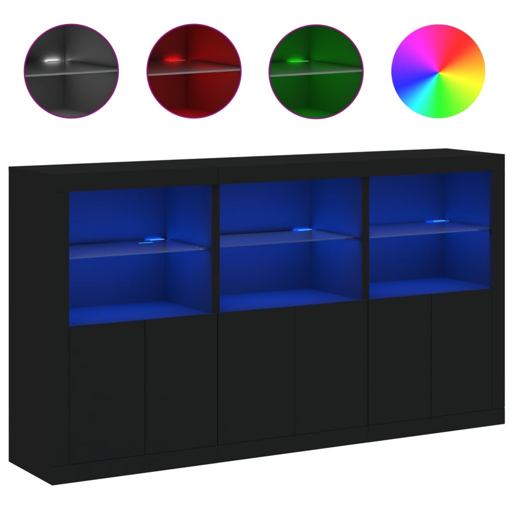 Buffet avec lumières LED noir 181,5x37x100 cm - XIOS