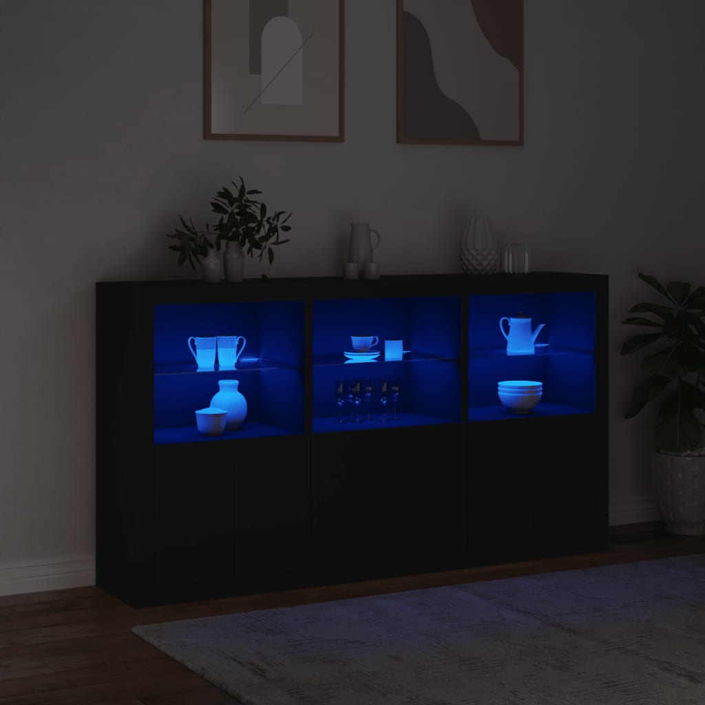 Buffet avec lumières LED noir 181,5x37x100 cm - XIOS