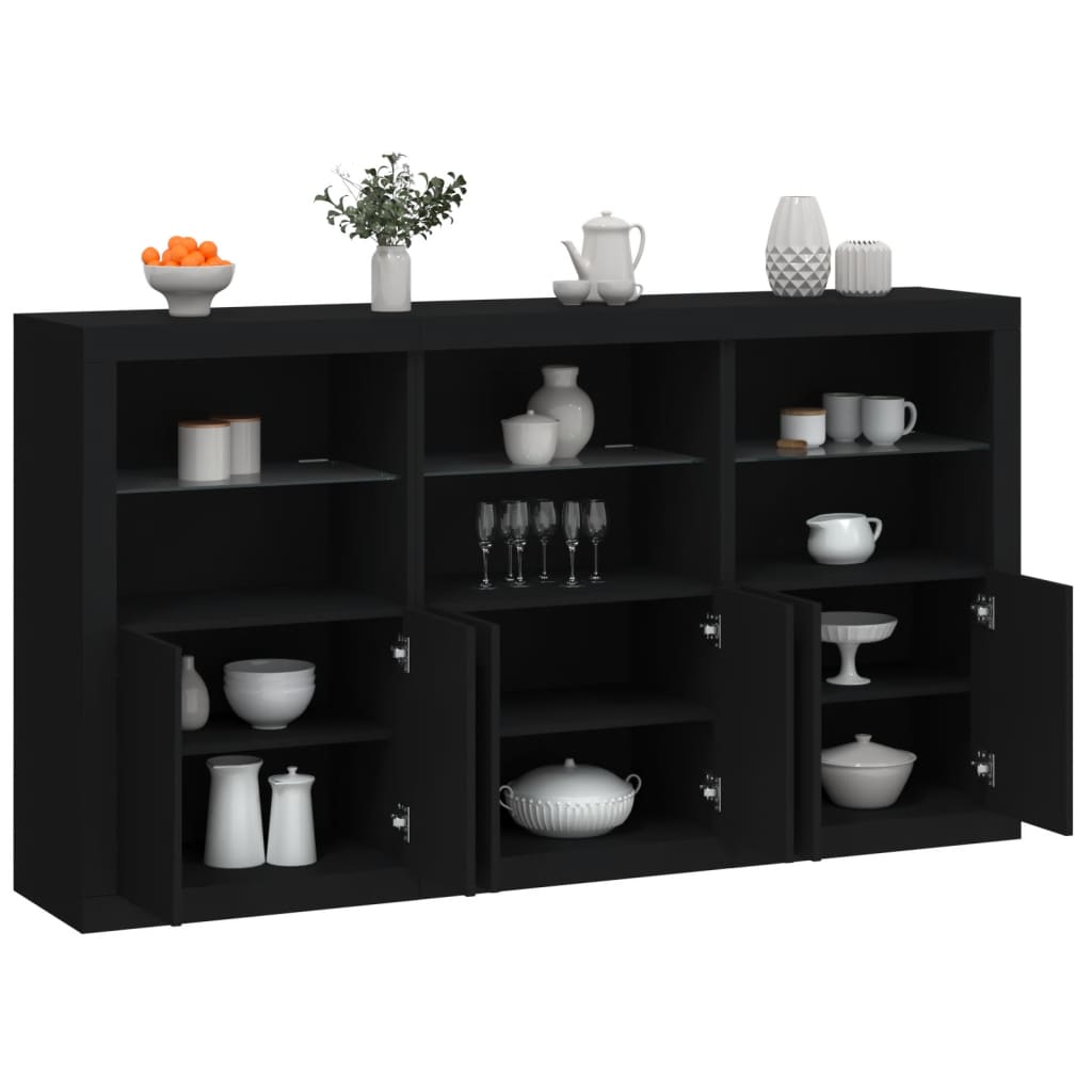 Buffet avec lumières LED noir 181,5x37x100 cm - XIOS