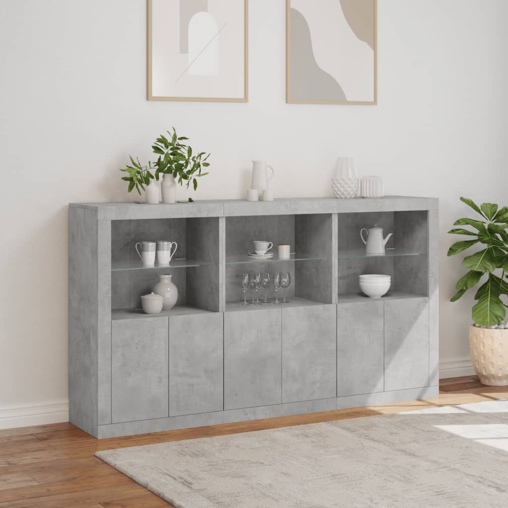 Buffet avec lumières LED gris béton 181,5x37x100 cm - XIOS