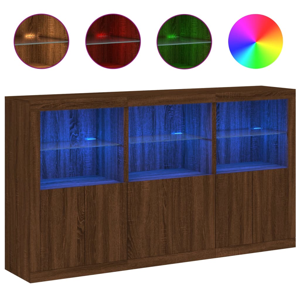 Buffet avec lumières LED chêne marron 181,5x37x100 cm - XIOS