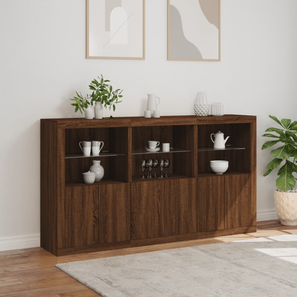 Buffet avec lumières LED chêne marron 181,5x37x100 cm - XIOS