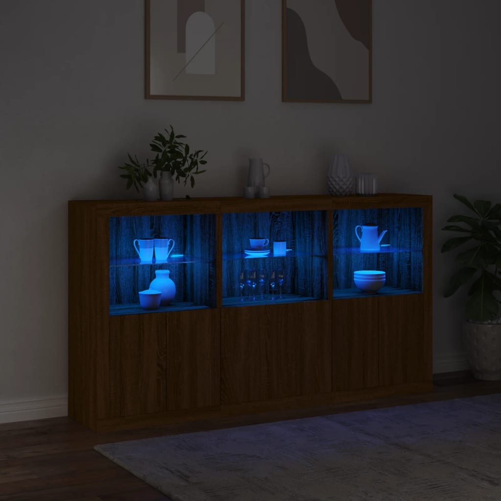 Buffet avec lumières LED chêne marron 181,5x37x100 cm - XIOS