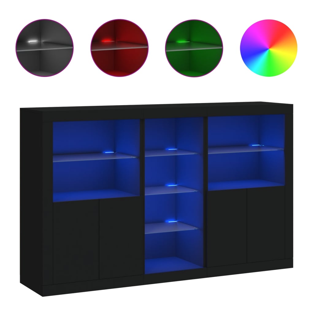 Buffet avec lumières LED noir 162x37x100 cm - XIOS