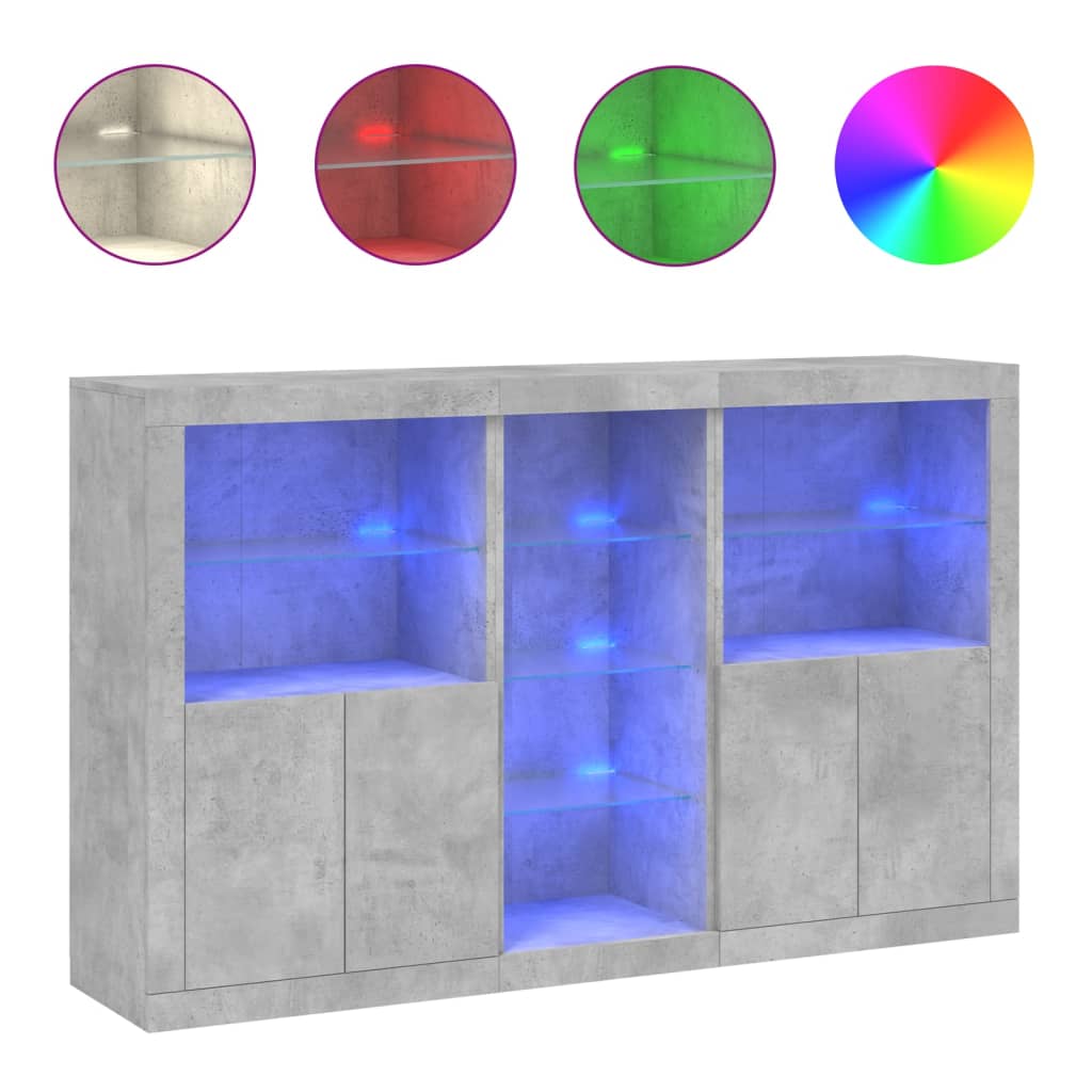 Buffet avec lumières LED gris béton 162x37x100 cm - XIOS