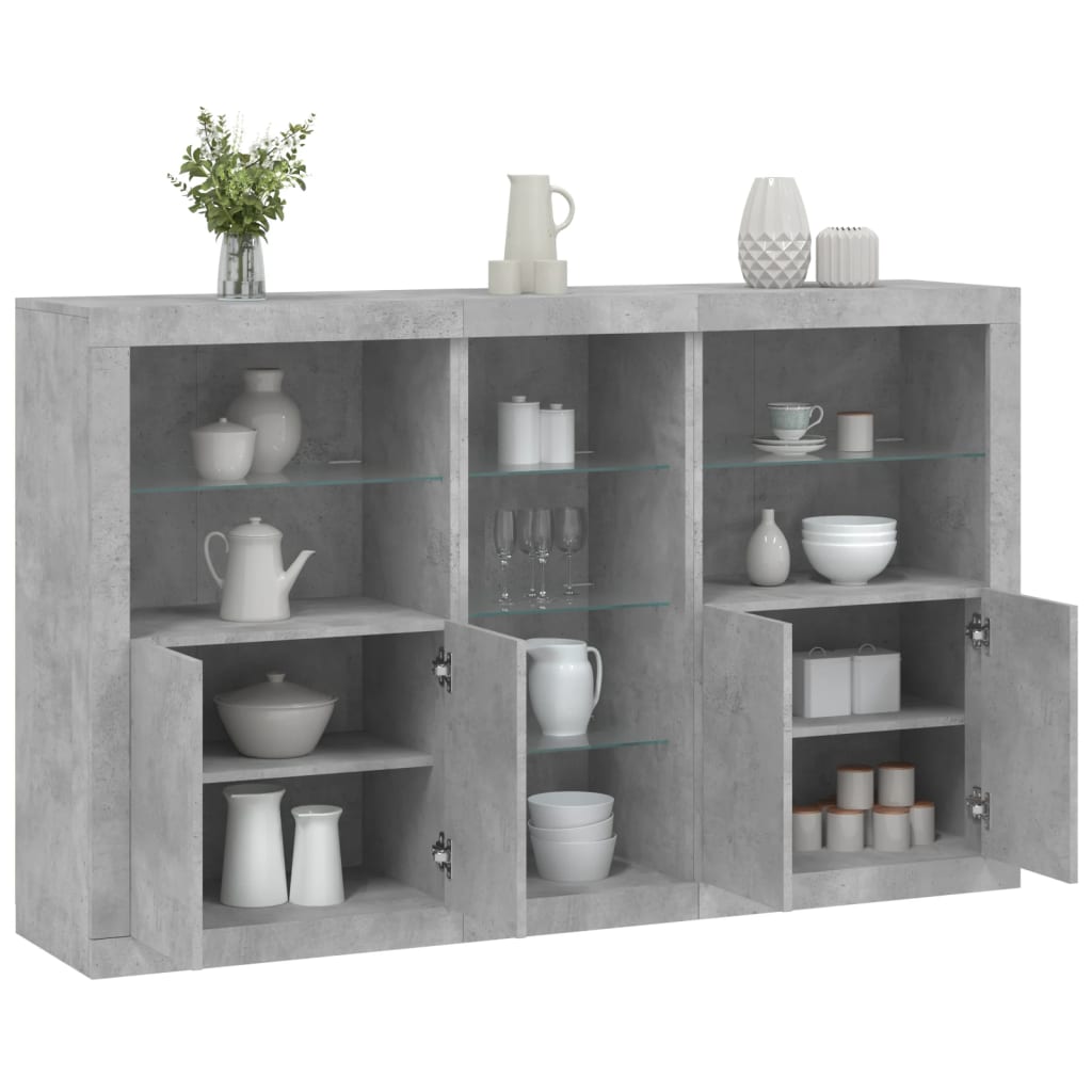 Buffet avec lumières LED gris béton 162x37x100 cm - XIOS