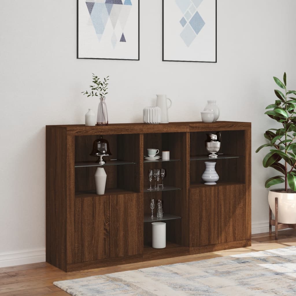 Buffet avec lumières LED chêne marron 162x37x100 cm - XIOS