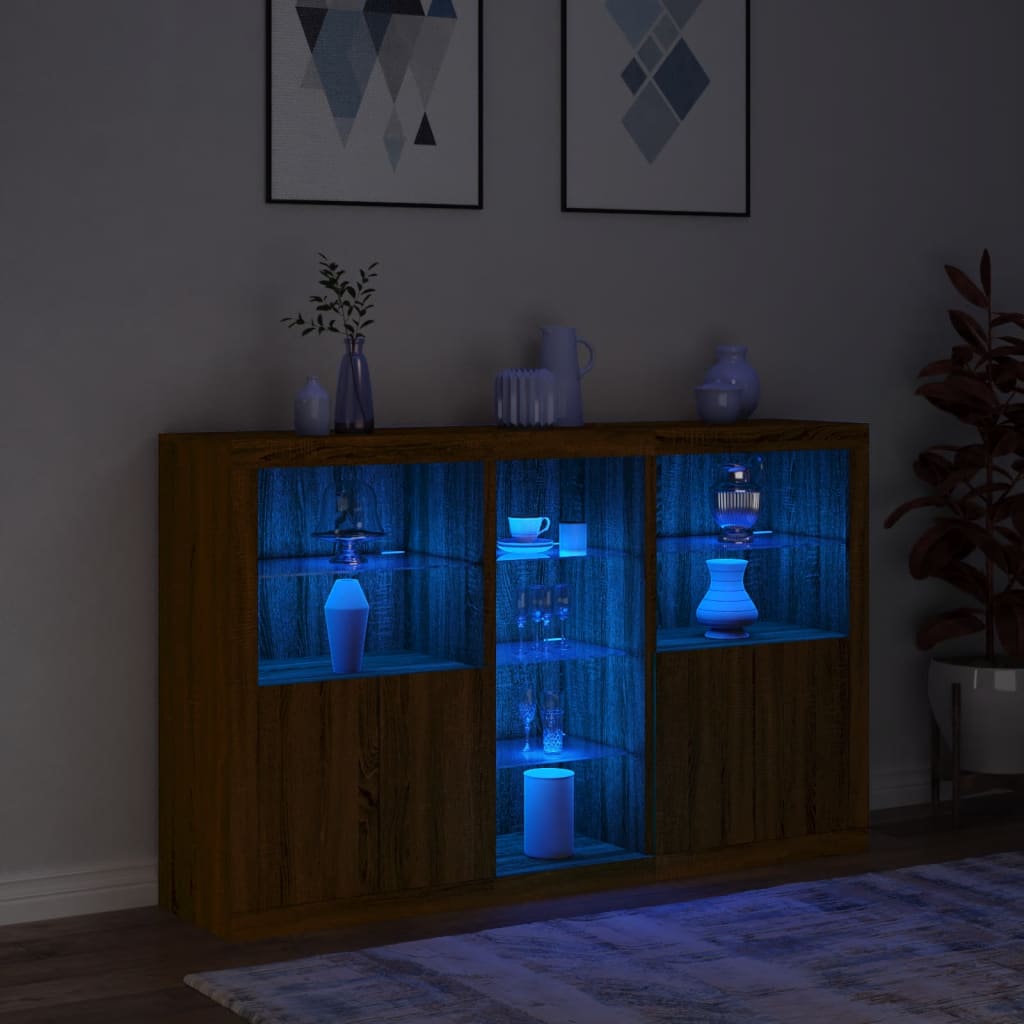 Buffet avec lumières LED chêne marron 162x37x100 cm - XIOS