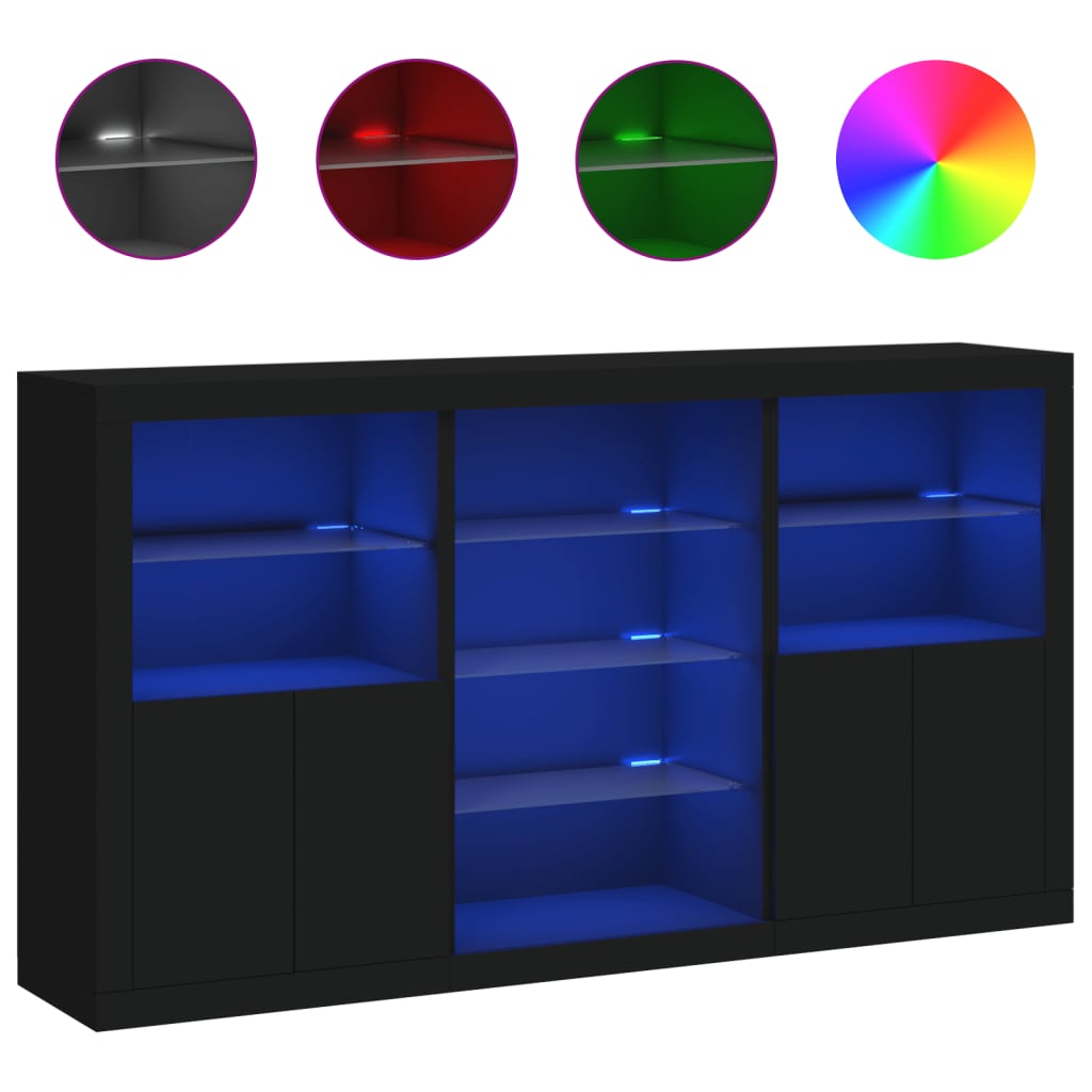 Buffet avec lumières LED noir 181,5x37x100 cm - XIOS