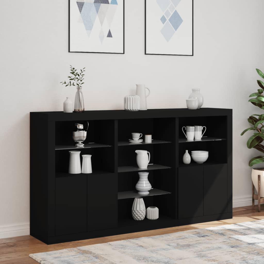 Buffet avec lumières LED noir 181,5x37x100 cm - XIOS