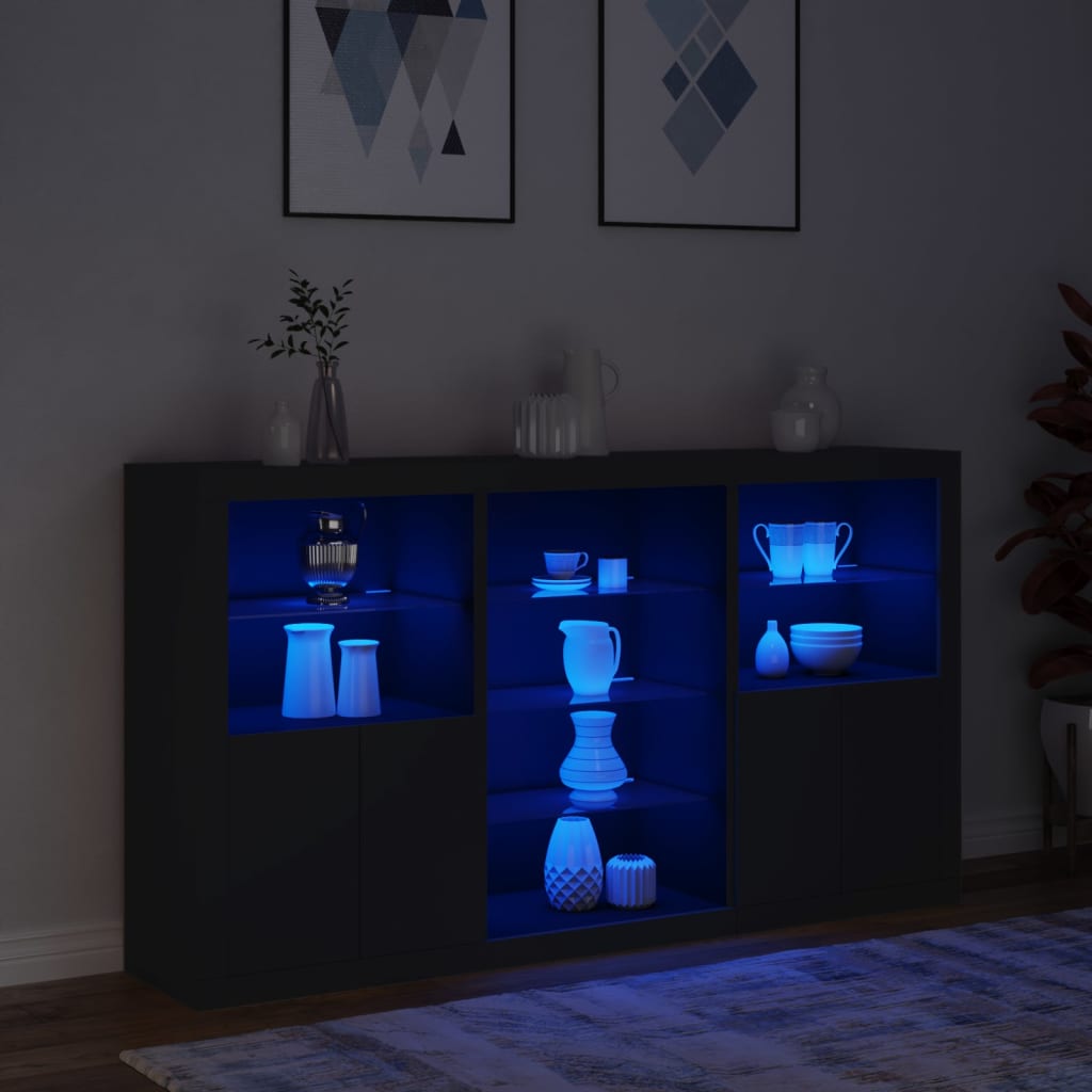 Buffet avec lumières LED noir 181,5x37x100 cm - XIOS