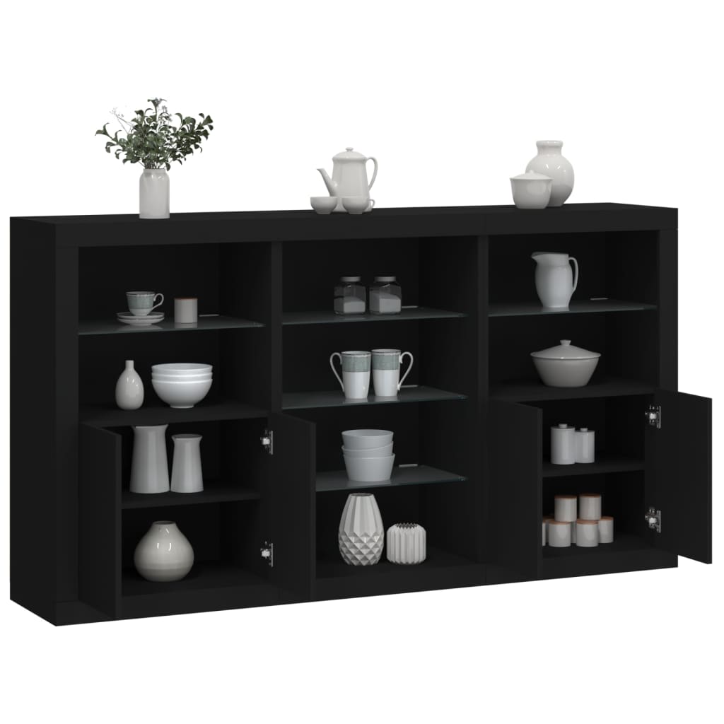 Buffet avec lumières LED noir 181,5x37x100 cm - XIOS