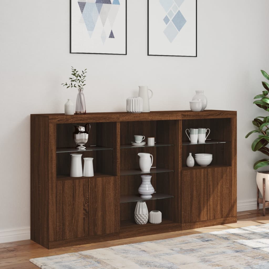 Buffet avec lumières LED chêne marron 181,5x37x100 cm - XIOS