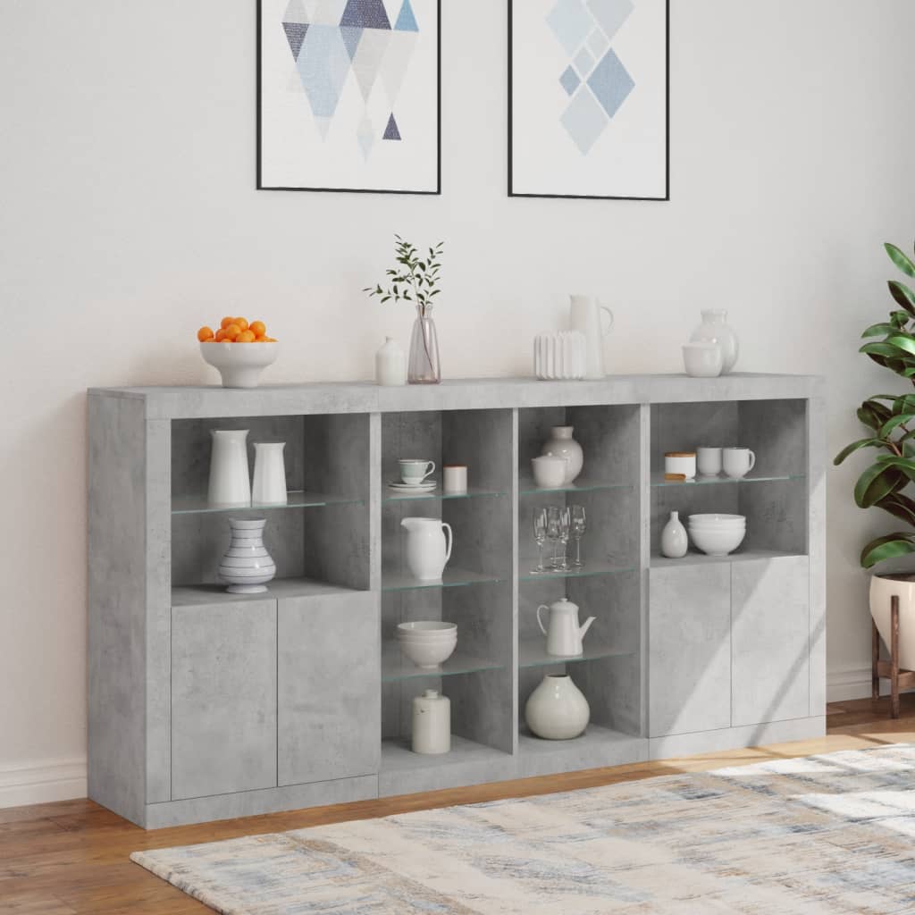 Buffet avec lumières LED gris béton 202x37x100 cm - XIOS
