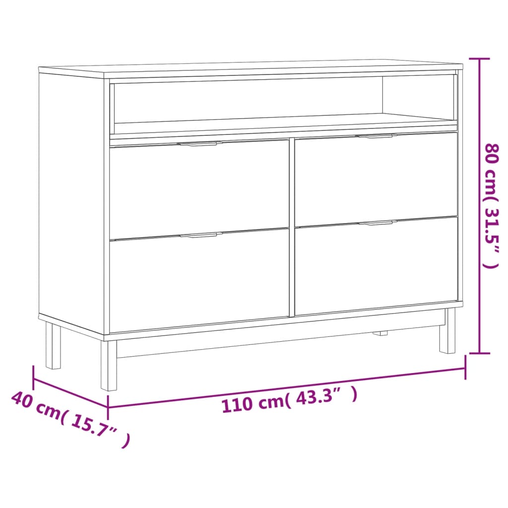 Commode FLAM 110x40x80 cm bois de pin massif - XIOS