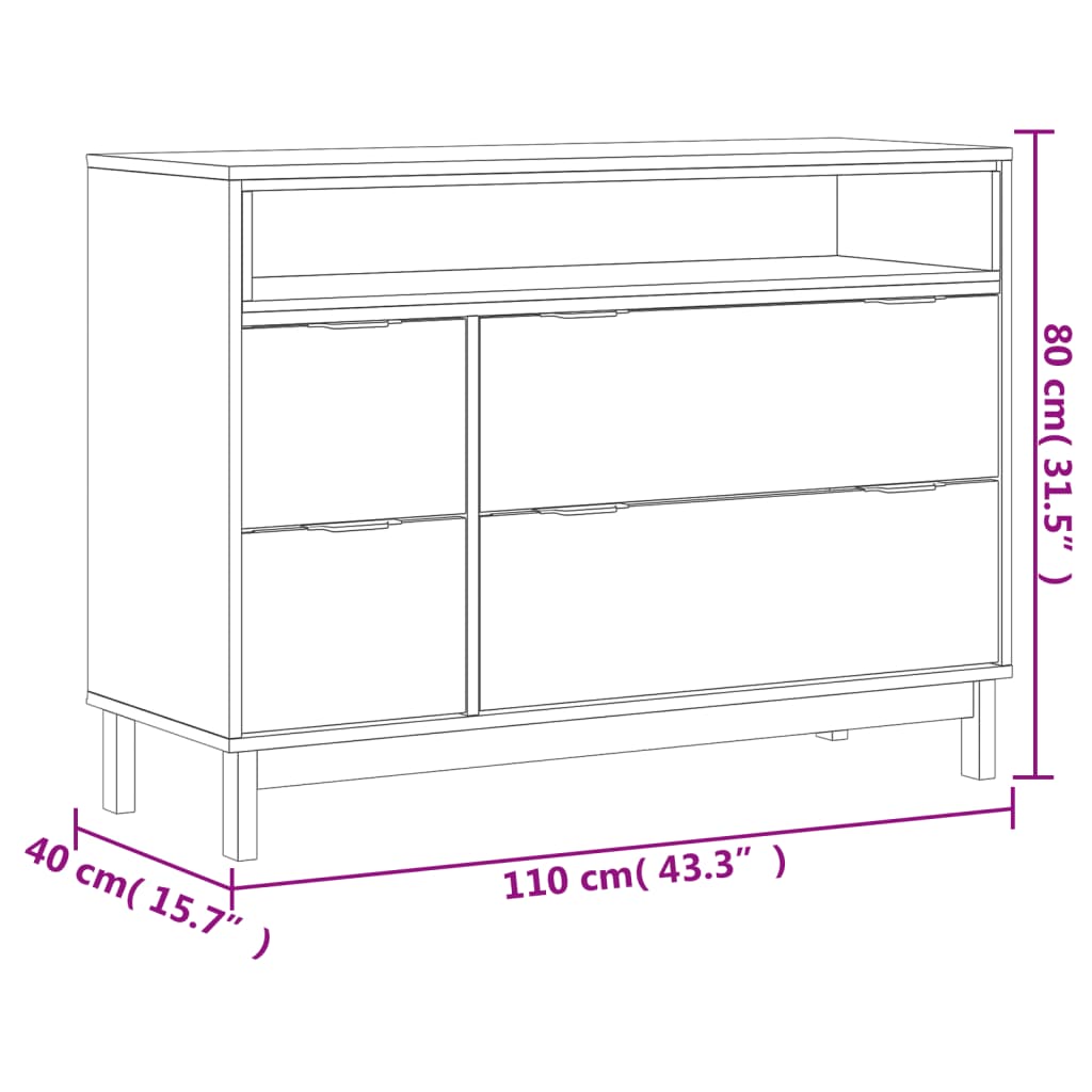 Commode FLAM 110x40x80 cm bois de pin massif - XIOS