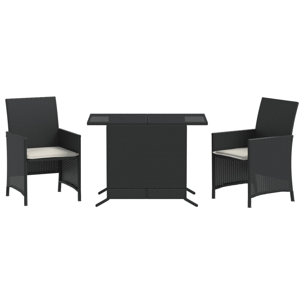 Ensemble de bistro 3 pcs avec coussins noir résine tressée - XIOS