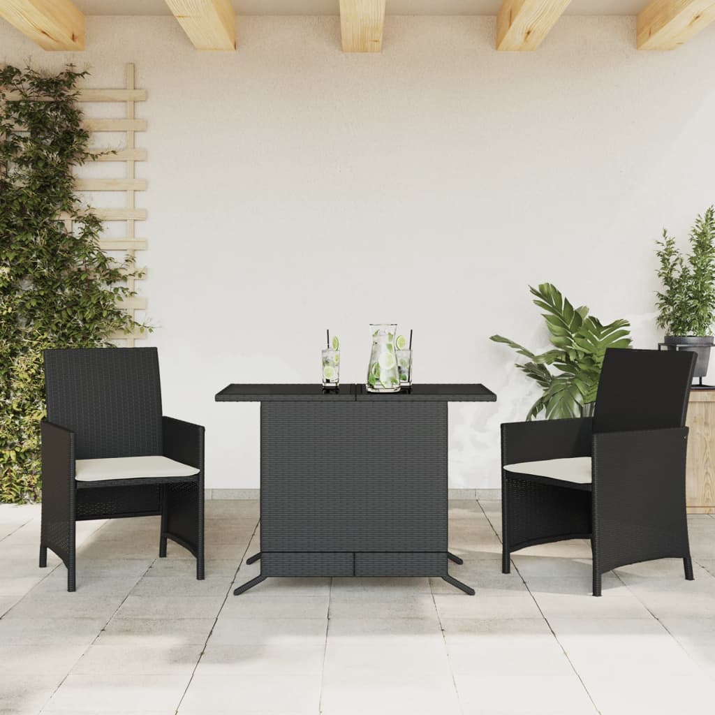 Ensemble de bistro 3 pcs avec coussins noir résine tressée - XIOS