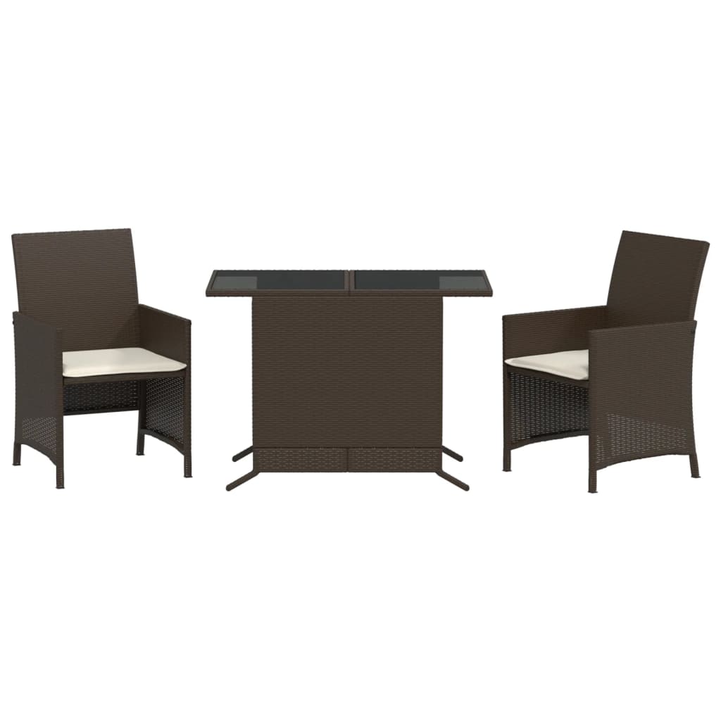 Ensemble de bistro 3 pcs avec coussins marron résine tressée - XIOS