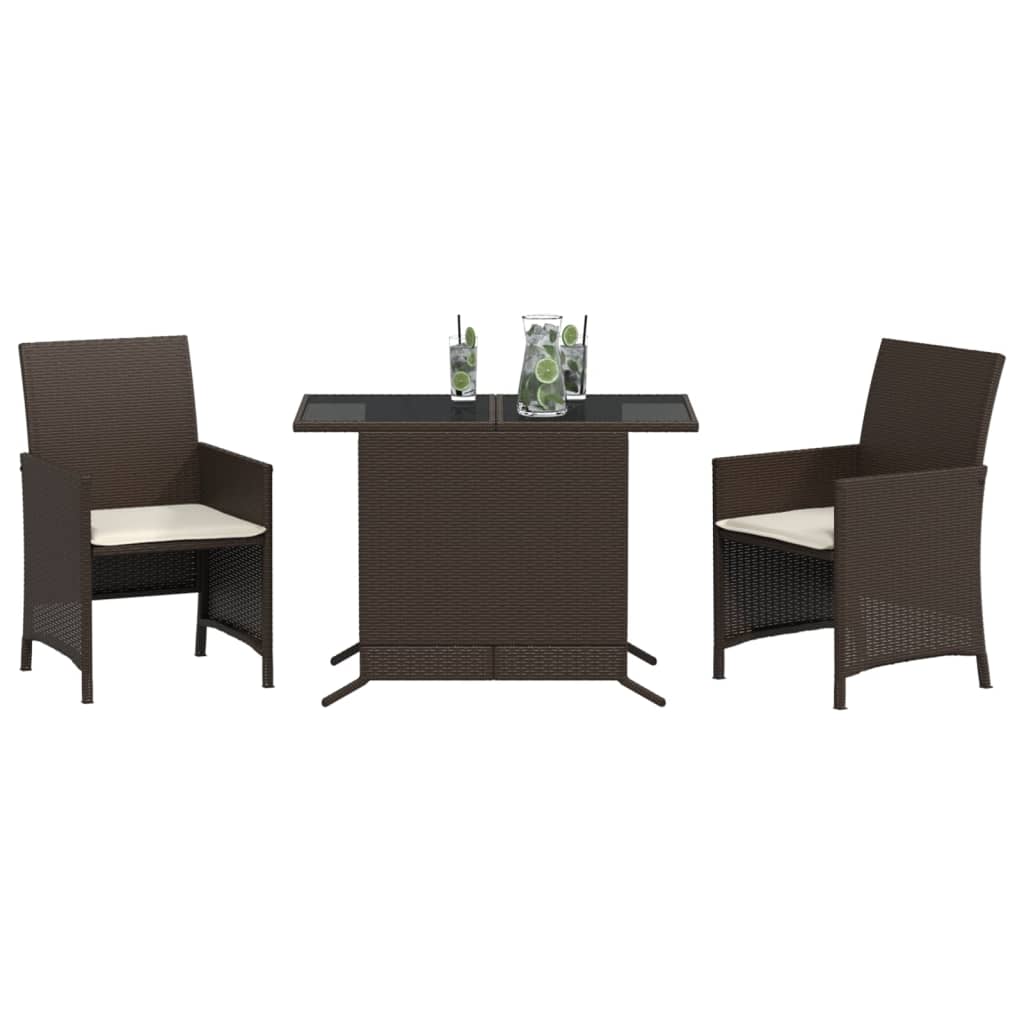 Ensemble de bistro 3 pcs avec coussins marron résine tressée - XIOS