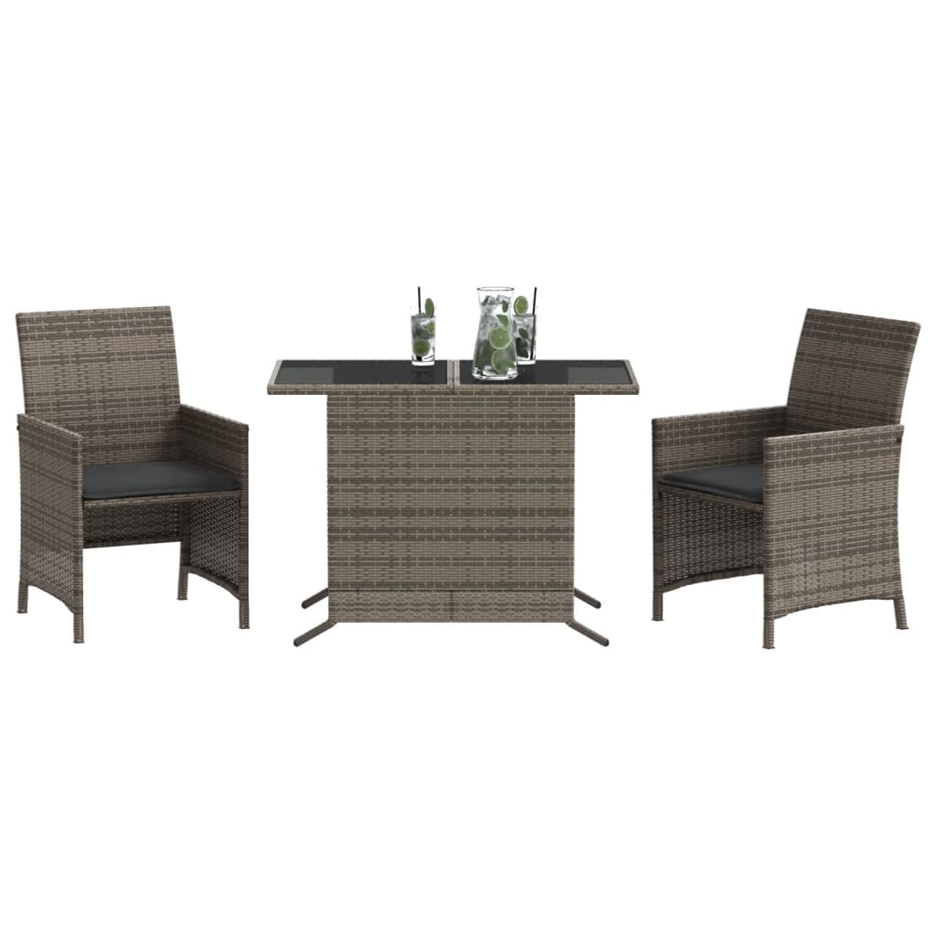 Ensemble de bistro 3 pcs avec coussins gris résine tressée - XIOS