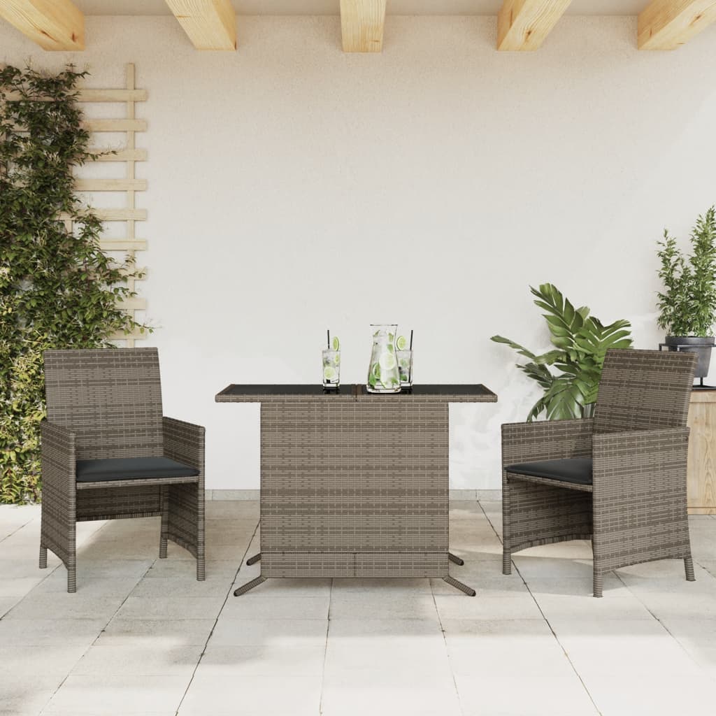 Ensemble de bistro 3 pcs avec coussins gris résine tressée - XIOS