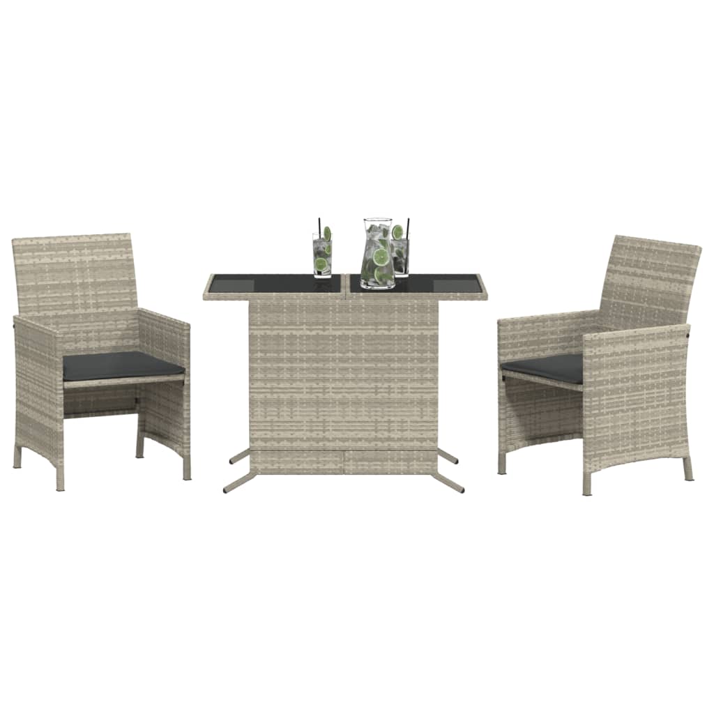 Ensemble de bistro 3 pcs et coussins gris clair résine tressée - XIOS