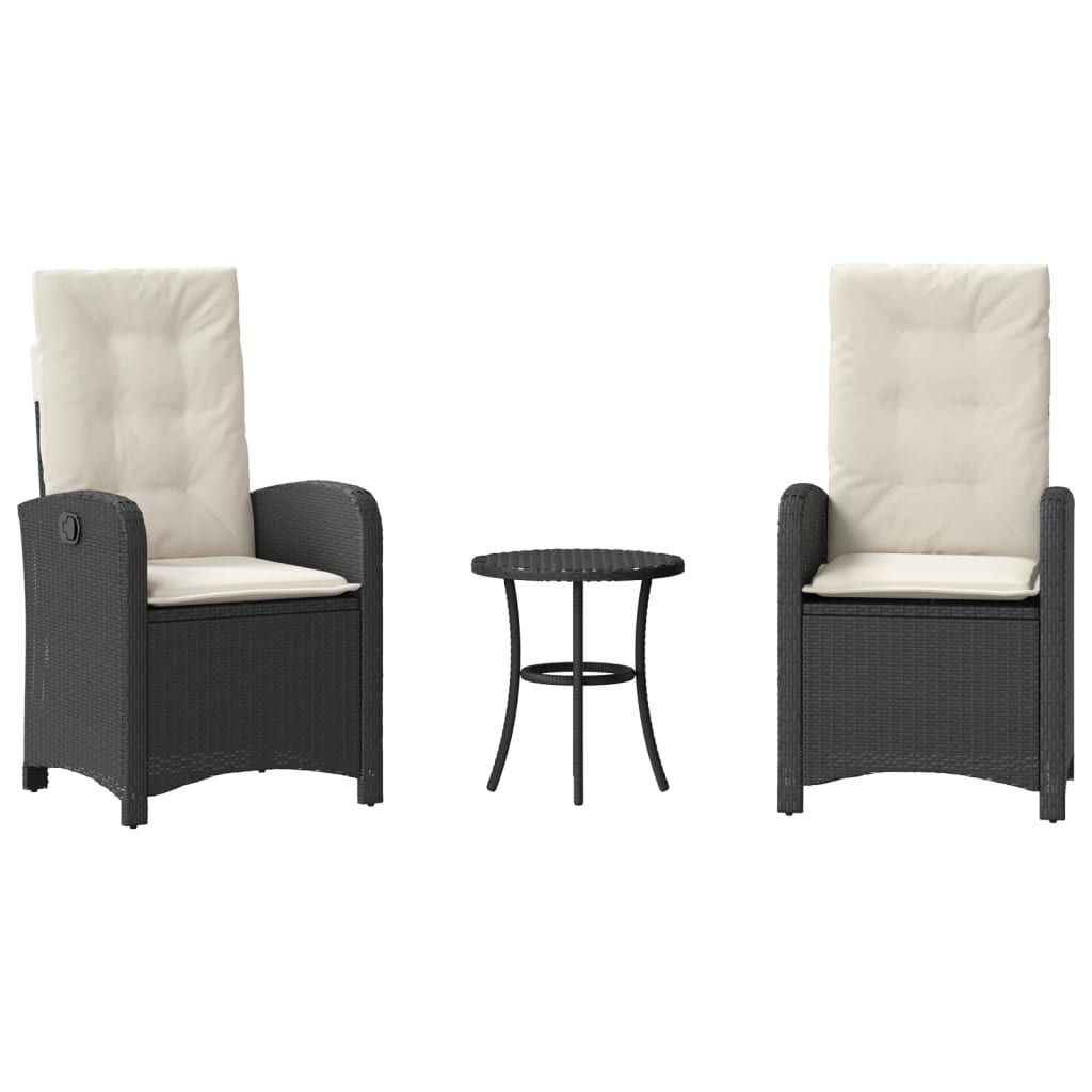 Ensemble de bistro 3 pcs avec coussins noir résine tressée - XIOS