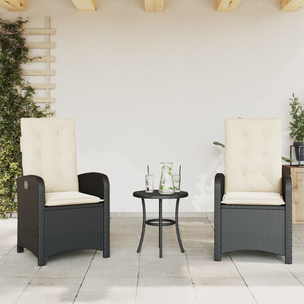Ensemble de bistro 3 pcs avec coussins noir résine tressée - XIOS