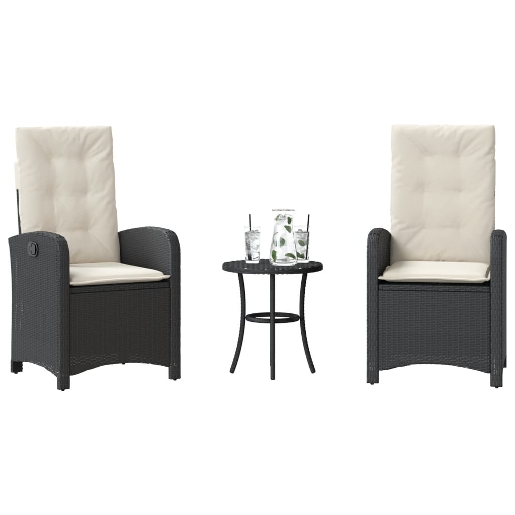 Ensemble de bistro 3 pcs avec coussins noir résine tressée - XIOS