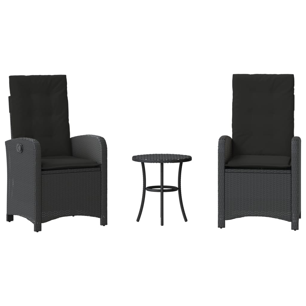 Ensemble de bistro 3 pcs avec coussins noir résine tressée - XIOS