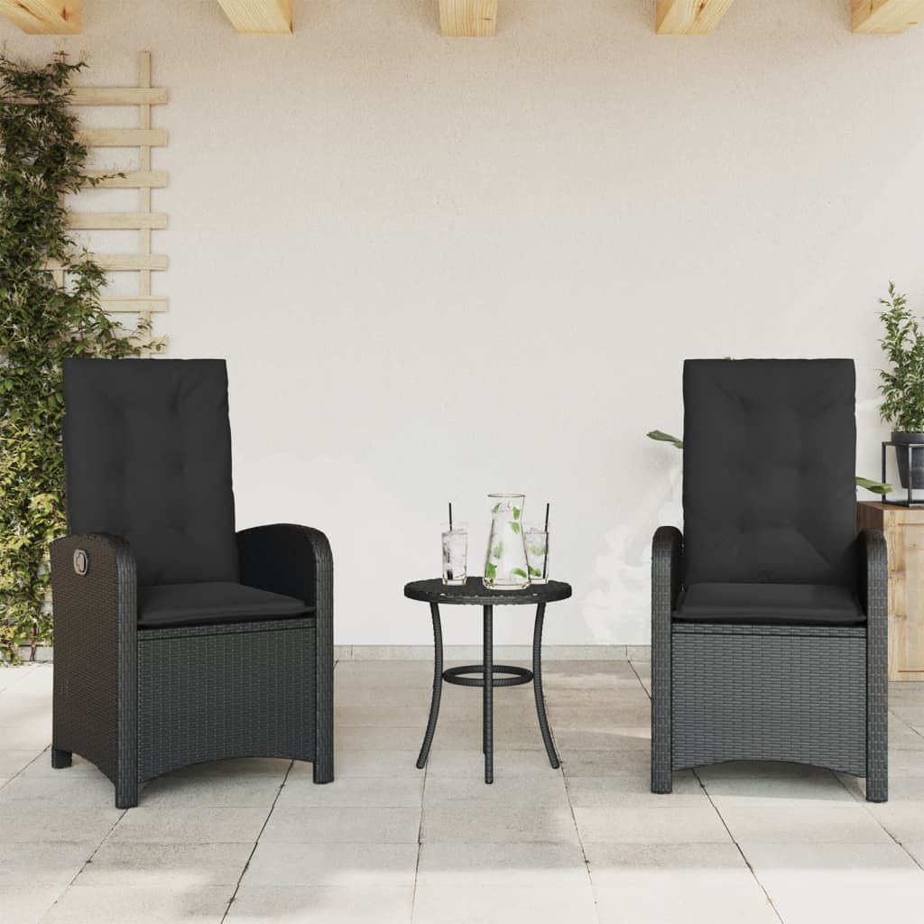 Ensemble de bistro 3 pcs avec coussins noir résine tressée - XIOS