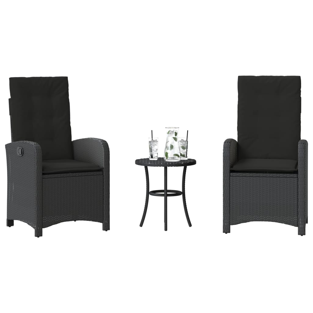 Ensemble de bistro 3 pcs avec coussins noir résine tressée - XIOS