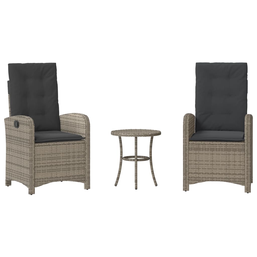 Ensemble de bistro 3 pcs avec coussins gris résine tressée - XIOS