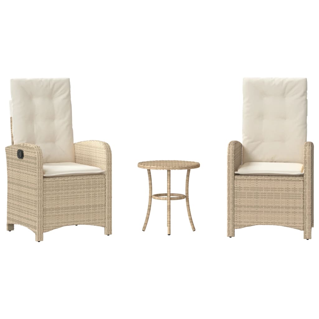 Ensemble de bistro 3 pcs avec coussins beige résine tressée - XIOS