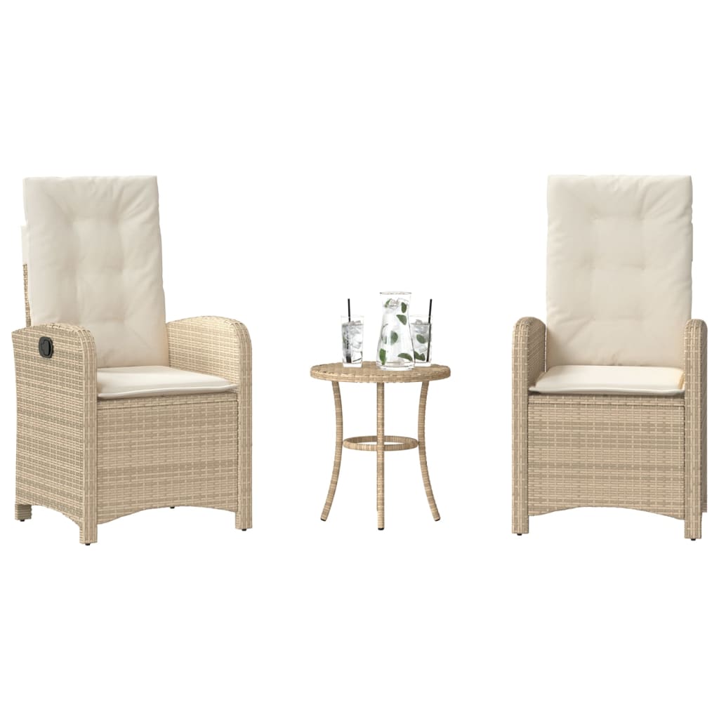 Ensemble de bistro 3 pcs avec coussins beige résine tressée - XIOS