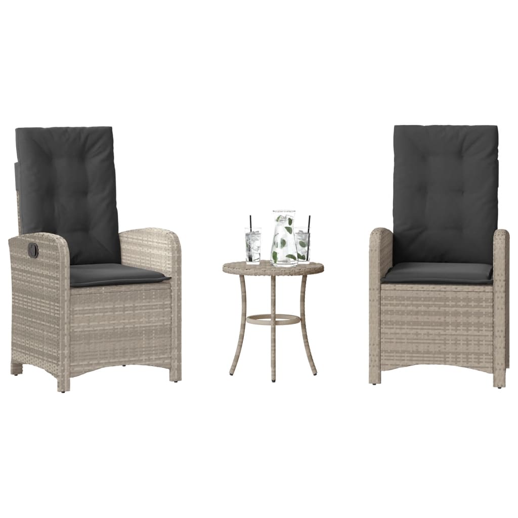 Ensemble de bistro 3 pcs et coussins gris clair résine tressée - XIOS