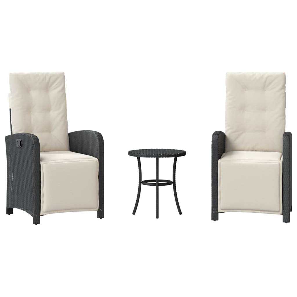 Ensemble de bistro 3 pcs avec coussins noir résine tressée - XIOS