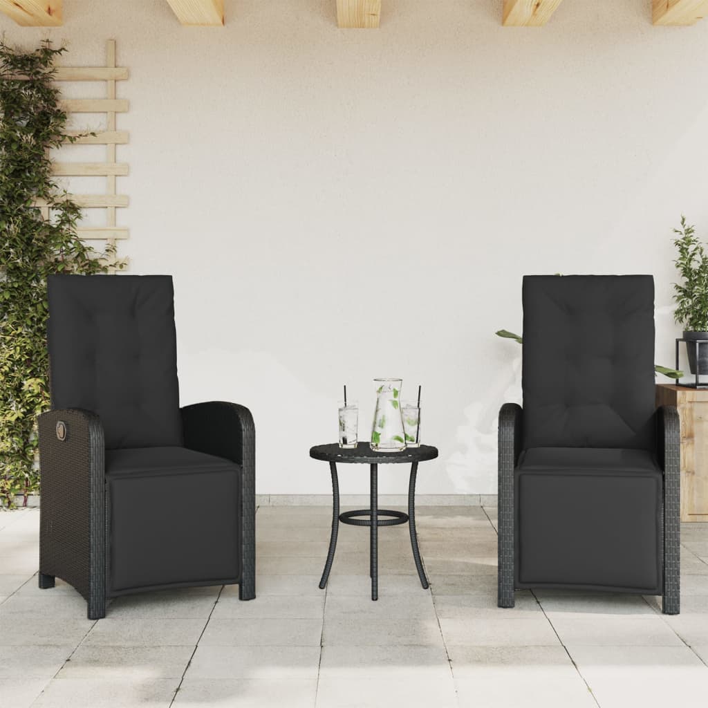 Ensemble de bistro 3 pcs avec coussins noir résine tressée - XIOS