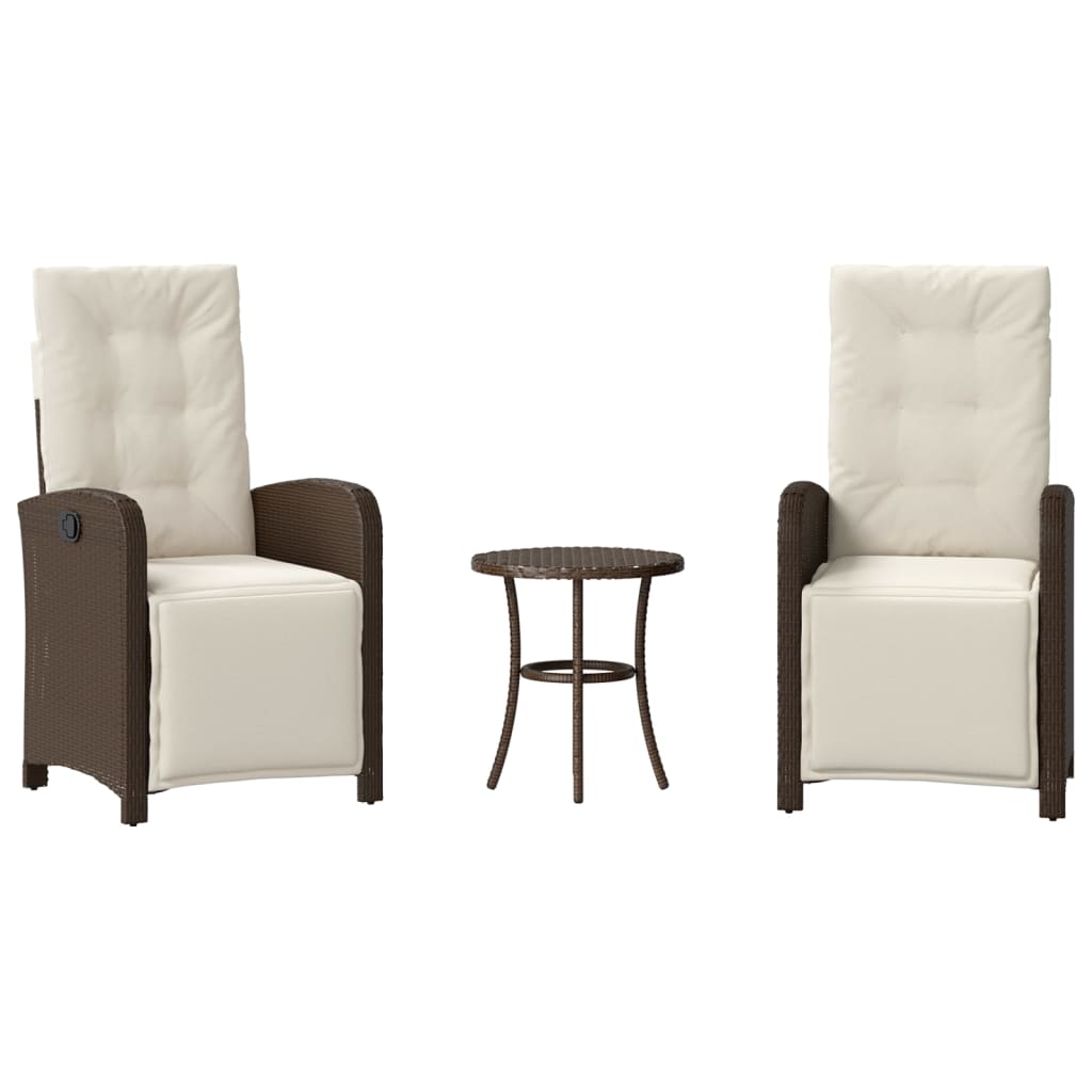 Ensemble de bistro 3 pcs avec coussins marron résine tressée - XIOS
