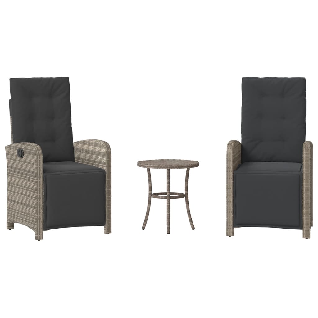 Ensemble de bistro 3 pcs avec coussins gris résine tressée - XIOS