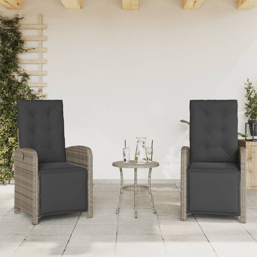Ensemble de bistro 3 pcs avec coussins gris résine tressée - XIOS