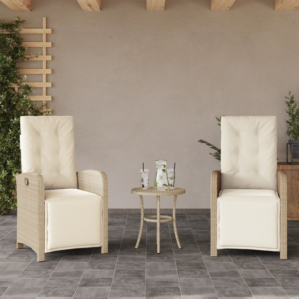 Ensemble de bistro 3 pcs avec coussins beige résine tressée - XIOS