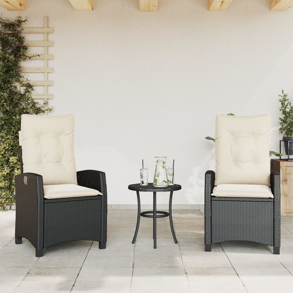 Ensemble de bistro 3 pcs avec coussins noir résine tressée - XIOS