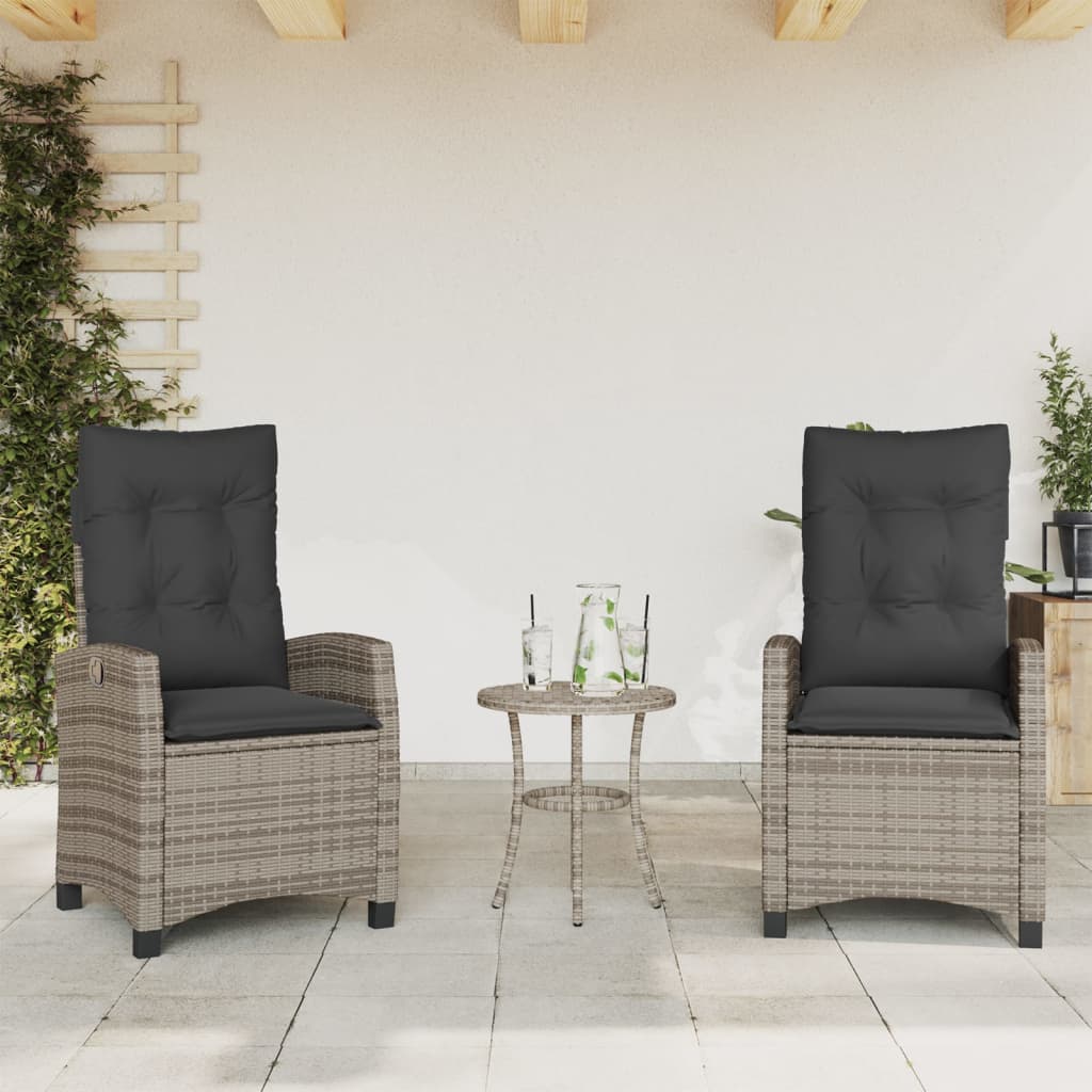 Ensemble de bistro 3 pcs avec coussins gris résine tressée - XIOS