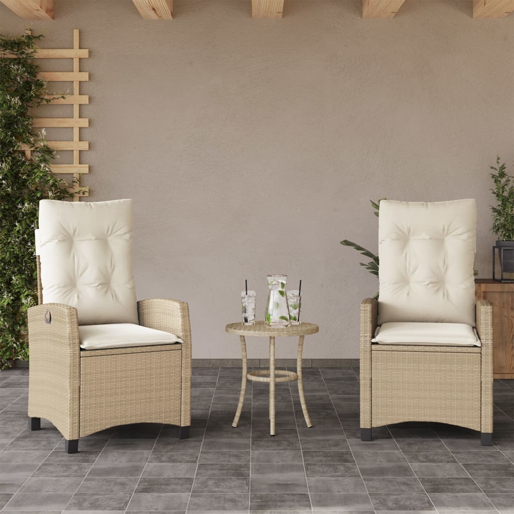 Ensemble de bistro 3 pcs avec coussins beige résine tressée - XIOS
