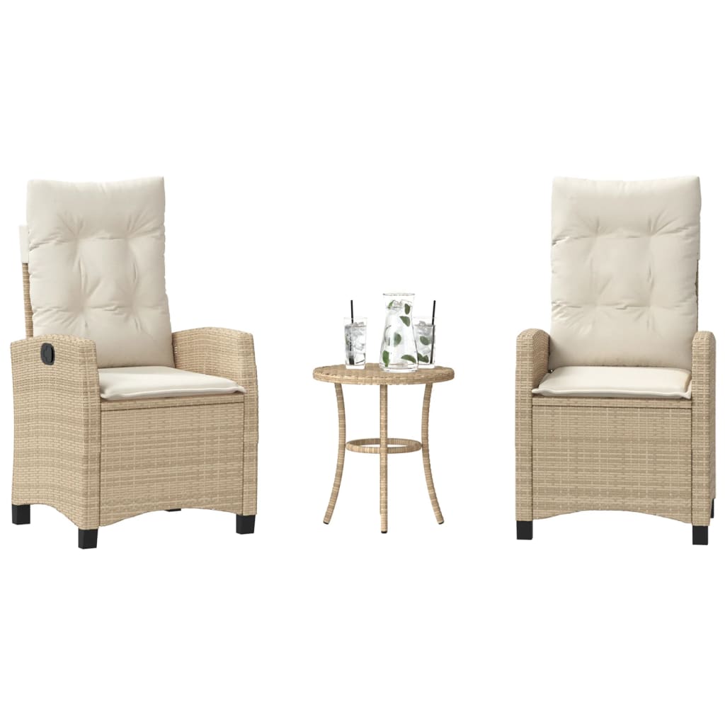 Ensemble de bistro 3 pcs avec coussins beige résine tressée - XIOS