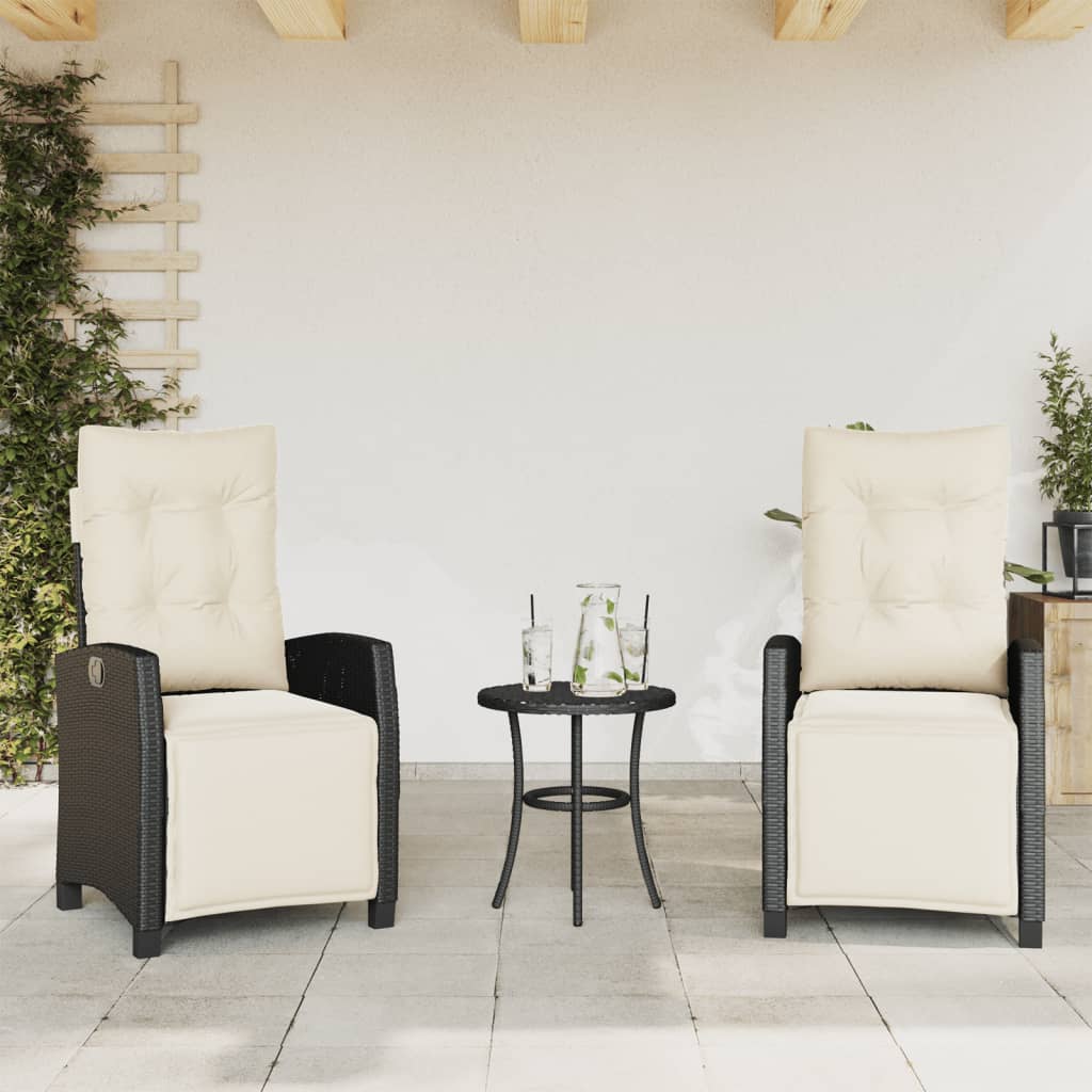 Ensemble de bistro 3 pcs avec coussins noir résine tressée - XIOS